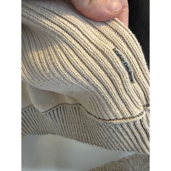 Calvin Klein Jeans Men’s XL Colorblock Crewneck Sweater - Beige and Brown - Picture 5 of 7